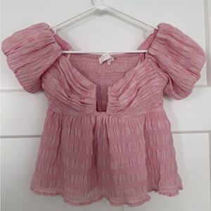 ASTR The Label Nalda Crinkle Puff Sleeve Top, Pink, Small